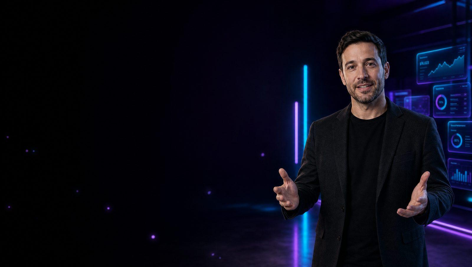 KI-Influencer mit digitalen Statistiken – automatisierter Social-Media-Content für Unternehmen
